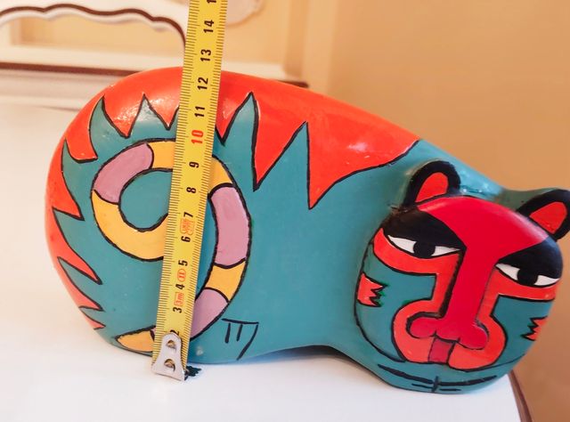 Gato madera tallado y pintado a mano