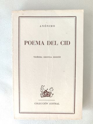 Libro POEMA MIO CID Anónimo Cantar Literatura