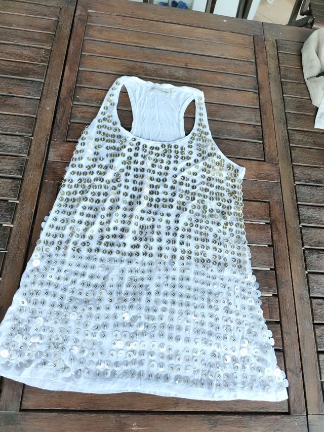 Camiseta blanca lentejuelas doradas t-L