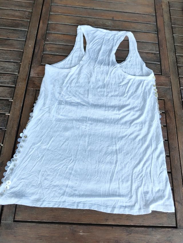 Camiseta blanca lentejuelas doradas t-L