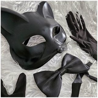 Disfraz Gato Negro Mujer Máscara Guantes Pajarita