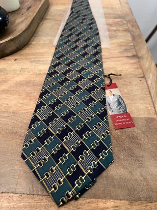 Corbata Paolo Gucci verde y azul 100% a mano