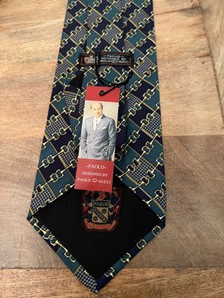 Corbata Paolo Gucci verde y azul 100% a mano