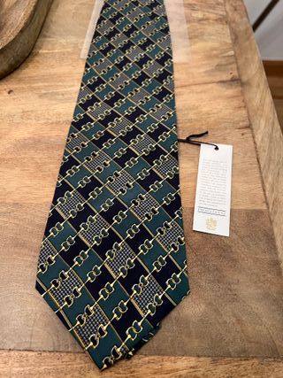 Corbata Paolo Gucci verde y azul 100% a mano