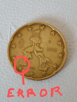 Moneda de Italia, 20cm, 2002, error 