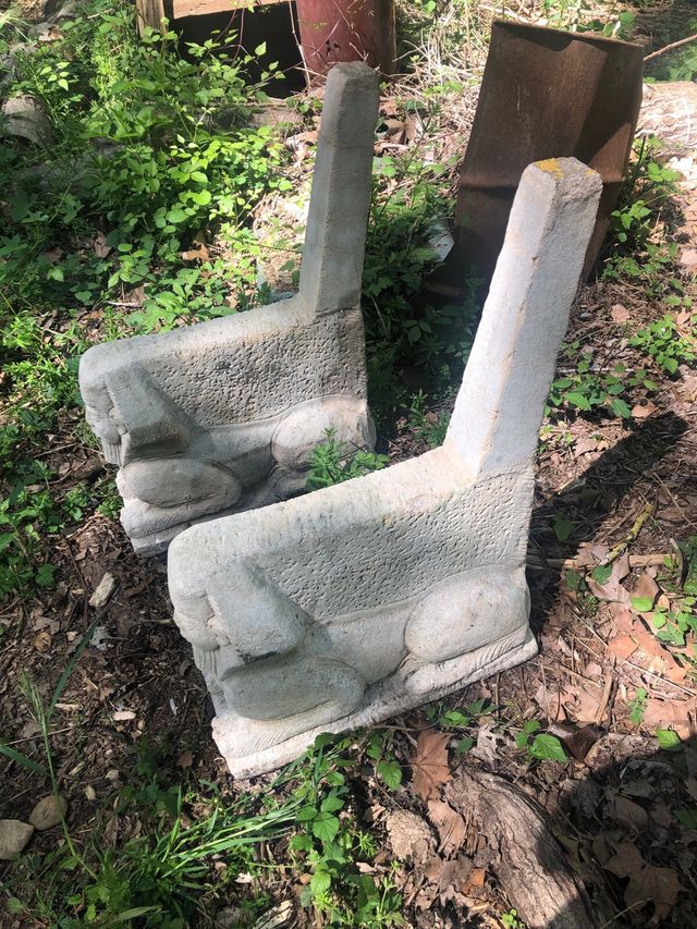 Vases de banco de esfinge de piedra