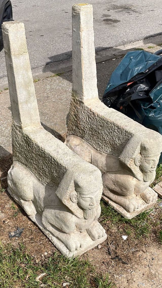 Vases de banco de esfinge de piedra