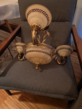 Lampara alabastro y bronce