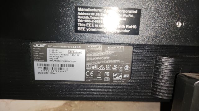 Monitor Acer v196hql sin cables