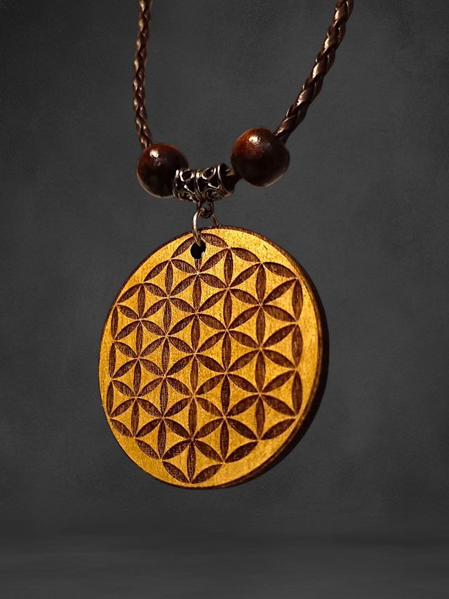 Collana fiore della vita in legno, zen