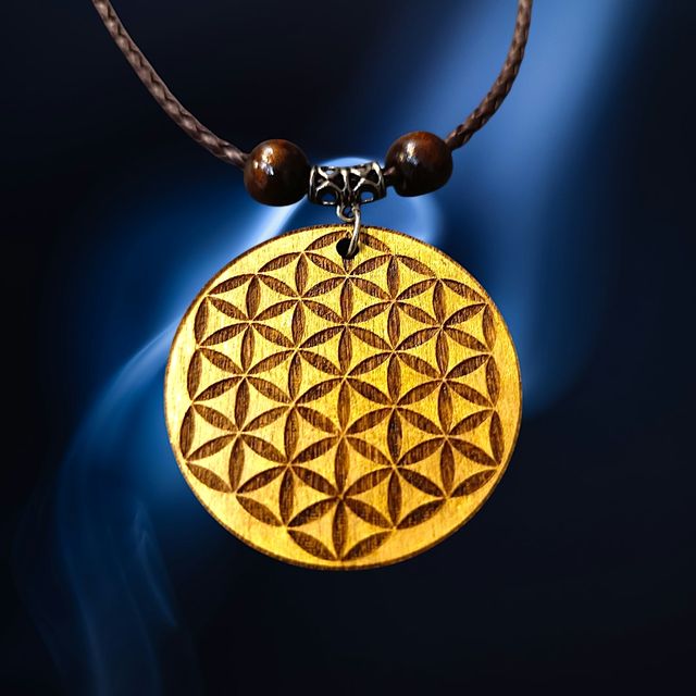 Collana fiore della vita in legno, zen