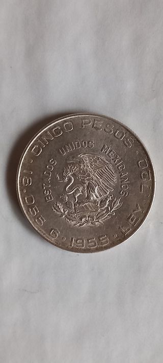 Moneta argento cinco pesos 1955 Mexico