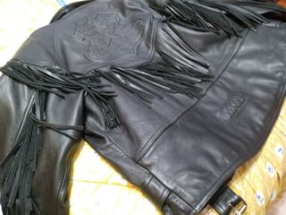 Chaqueta moto cuero flecos