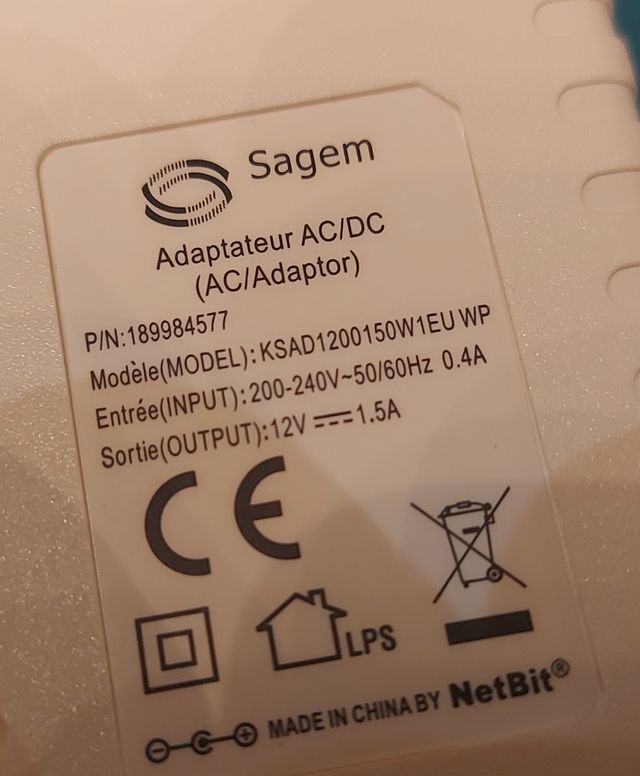 Cargador 12v 1.5A DC Sagem