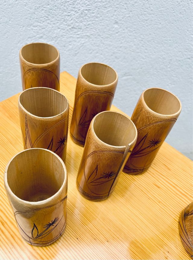 Set tazza e caraffa in bambù anni '80