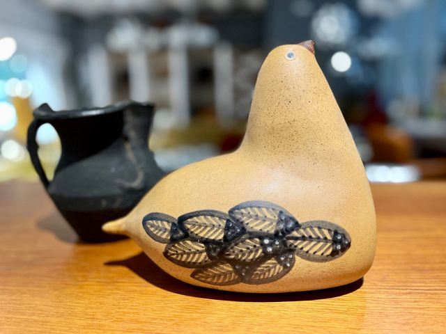 Uccello vintage in terracotta in ceramica anni '80