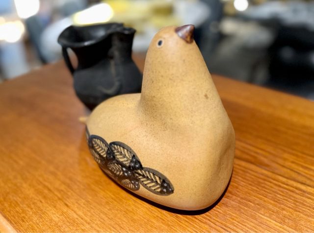 Uccello vintage in terracotta in ceramica anni '80