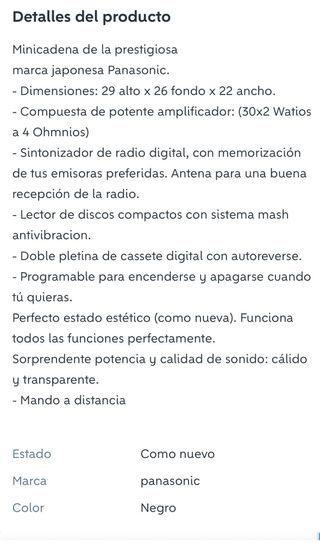 Minicadena de música marca Panasonic