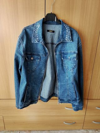 Completo Giacca jeans + pantaloni donna blu strass
