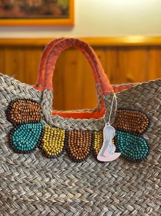 Borsa mare in paglia con perline