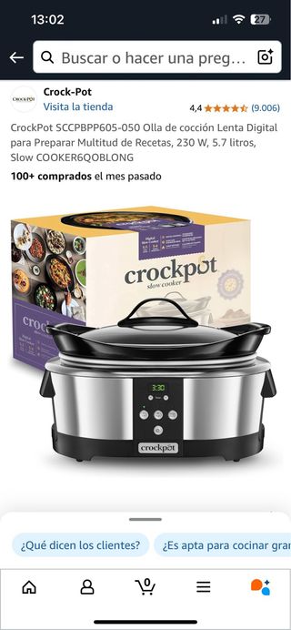 CrockPot  Olla de cocción lenta  5.7 litros