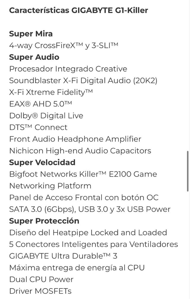 Placa Base G1 Killer Gigabyte y procesador Intel i7 960