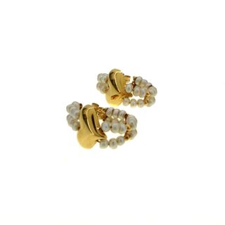 SKU:68960-Pendientes corazón de perlas en oro 18k