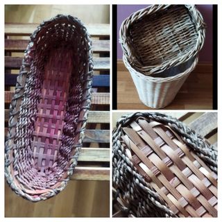 Lote 53€: 5 cestas mimbre azul, rosa, beis, marrón