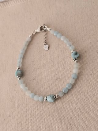 Pulsera, plata ley, aguamarina y larimar
