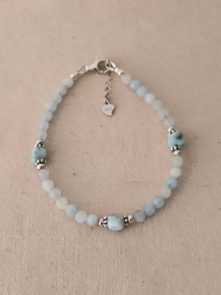 Pulsera, plata ley, aguamarina y larimar