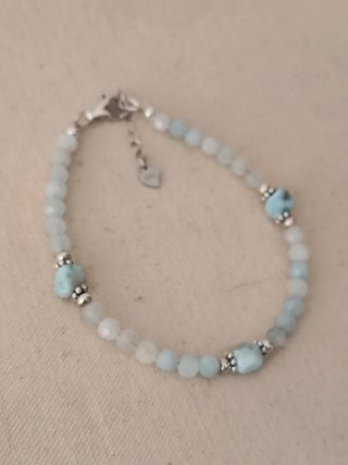 Pulsera, plata ley, aguamarina y larimar