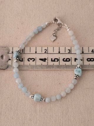 Pulsera, plata ley, aguamarina y larimar