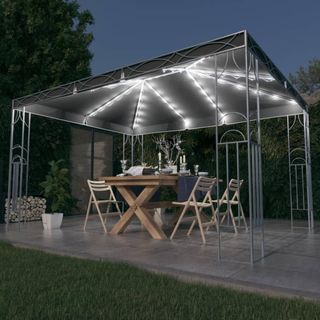 Cenador con Tira de Luces LED 400x300 cm Gris 