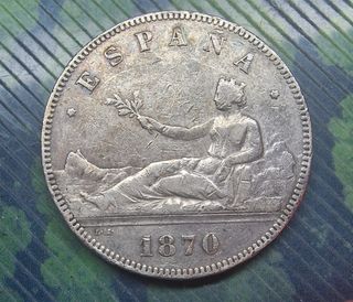 Moneda antigua España de 5 pesetas 1870