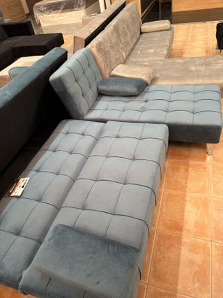 SOFA CAMA CONVERTIBLE CHAISE LONGUE AZUL - NUEVO