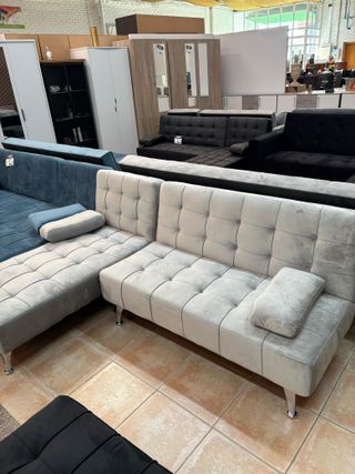 NUEVO SOFA CAMA TERCIOPELO GRIS - REVERSIBLE