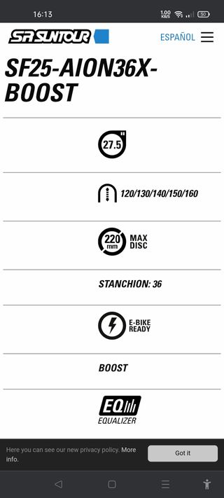 Horquilla 27,5 Boost SR Suntour AION 36 X
