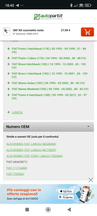 Kit cuscinetto ruota SKF