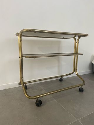 Camarera vintage metal dorado y cristal ahumado