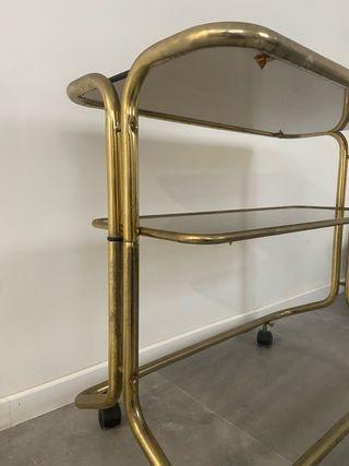 Camarera vintage metal dorado y cristal ahumado