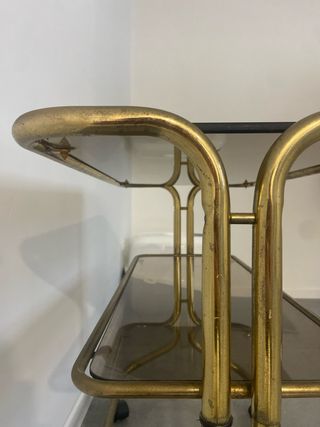 Camarera vintage metal dorado y cristal ahumado