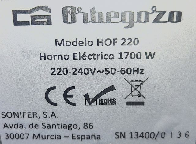 Horno eléctrico Orbegozo
