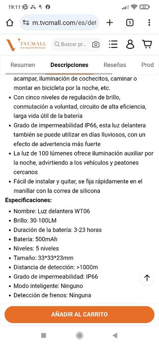Luz delantera bicicleta