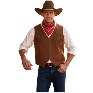 Sombrero vaquero, Chaleco, Bandana Adulto pack XL