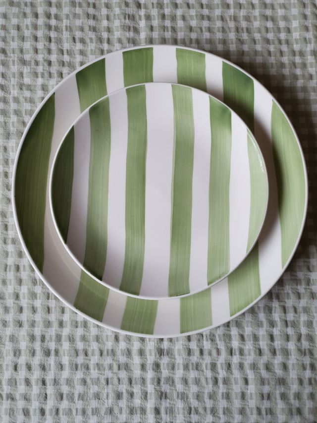 Plato postre rayas verdes