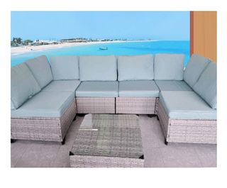 Sofa rinconera para terraza en ratan gris