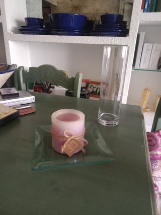 Adorno de Jarrón florero y plato co vela