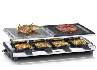 SEVERIN RACLETTE CON PIEDRA NATURAL Y PLACA DE GRILL+ 8 SARTENES.