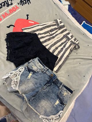 lote 6 prendas de mujer, pantalones cortos y falda