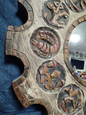 Espejo antiguo convexo zodiaco 12 signos mader 50.